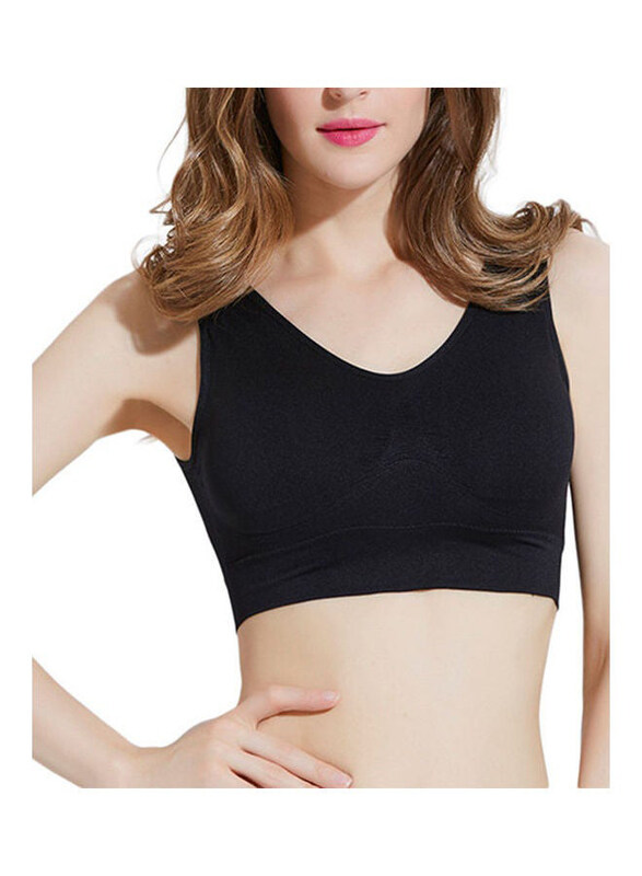 

Generic Padded Wireless Sport Yoga Sleep Bra Cropped Vest, Black