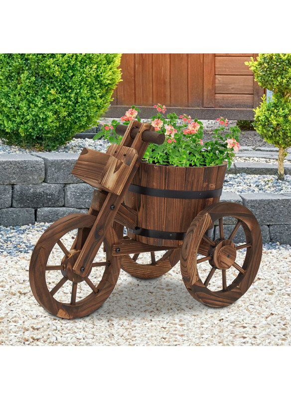 

DubaiGallery Decorative Garden Wood Tricycle Pot Stand, Brown