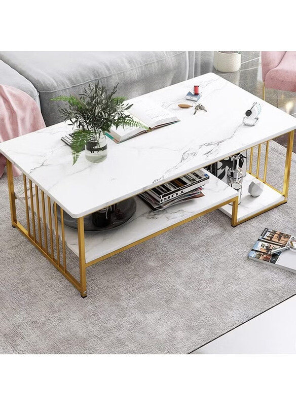 

DubaiGallery Luxury Modern Small Table, White/Gold