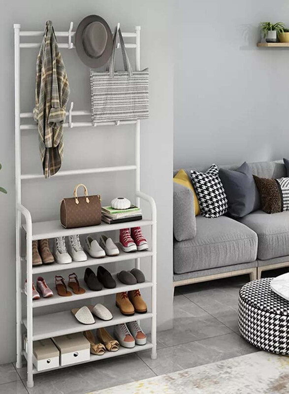 

Fashion Home 5-Tier Stainless Steel Coat And Shoes Rack, White