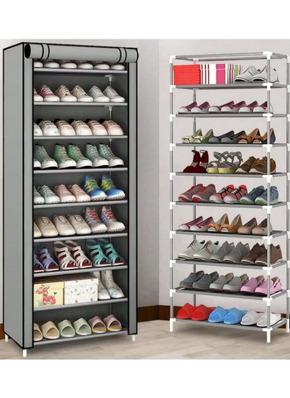 

DubaiGallery 9-Layer Non-Woven Simple Shoe Rack with Dust Cover, Grey