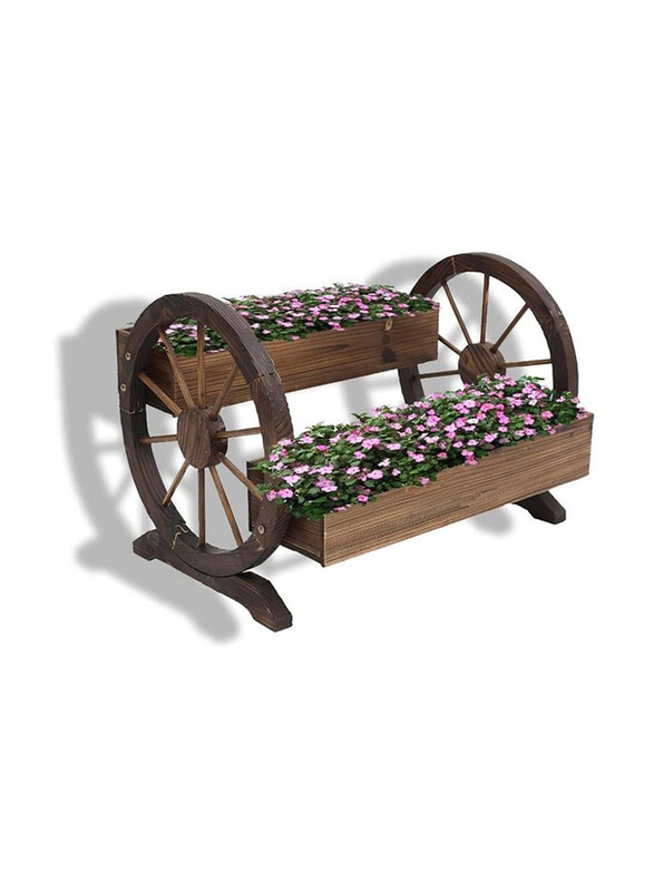 

DubaiGallery Floats Wheel Solid Wood Plant Flower Stand, Brown