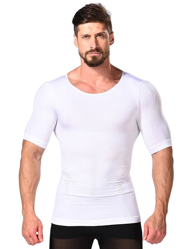 

Generic Short Sleeves Tank Corset Abdomen Vest Muscle Body Shaper Top for Men, White