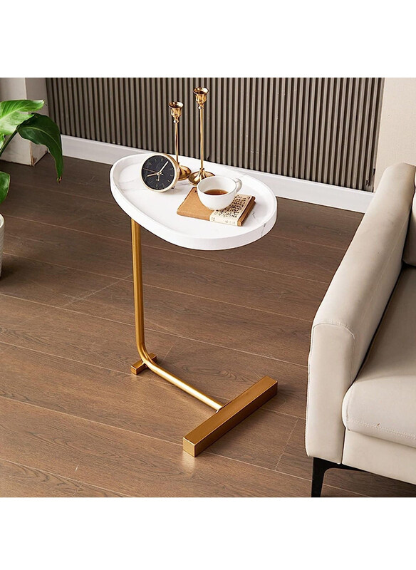 

DubaiGallery Light Luxury Sofa Side End Table, White/Gold