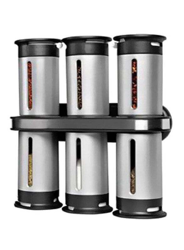

Generic 7-Piece Magnetic Spice Jar With Holder, Grey/Black