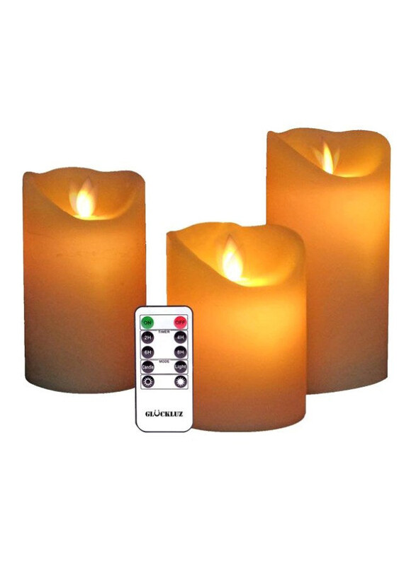 

Gluckluz LED Flameless Candle With Remote Control, 3 Pieces, Beige