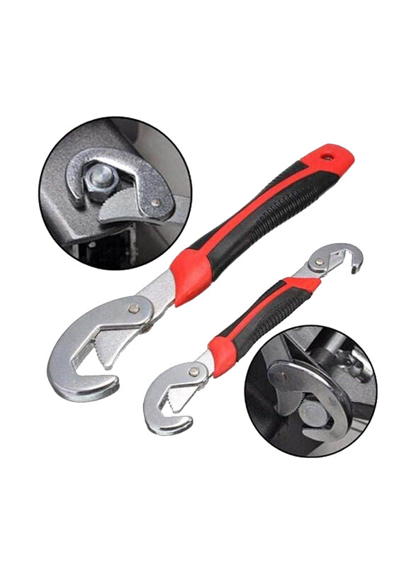 

Generic 2-Piece Multi-Function Universal Adjustable Grip Ratchet Wrench Set, Silver/Red/Black