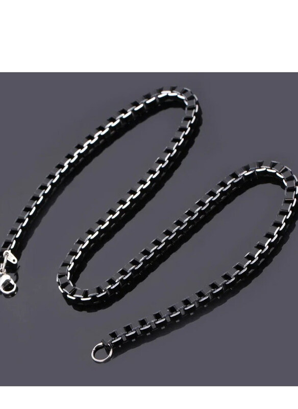 

Dubaigallery Box Link Chain Stainless Steel Necklace, Black
