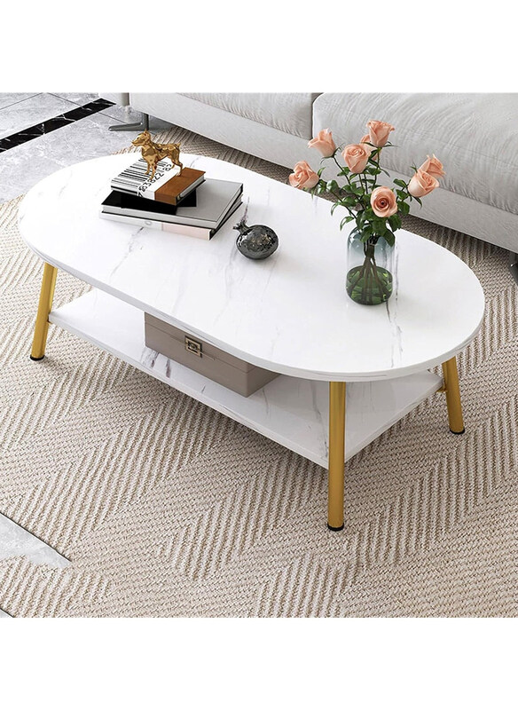 

DubaiGallery Nordic Style Concise Oval Coffee Table, White/Gold