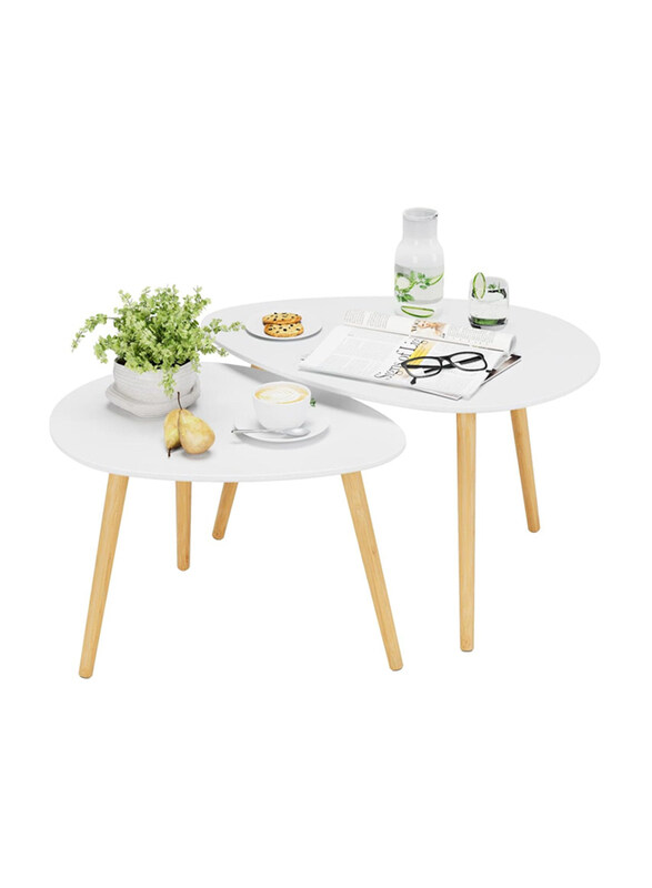 

DubaiGallery Modern Bamboo Triangle Coffee Table Set, 2 Pieces, White/Beige