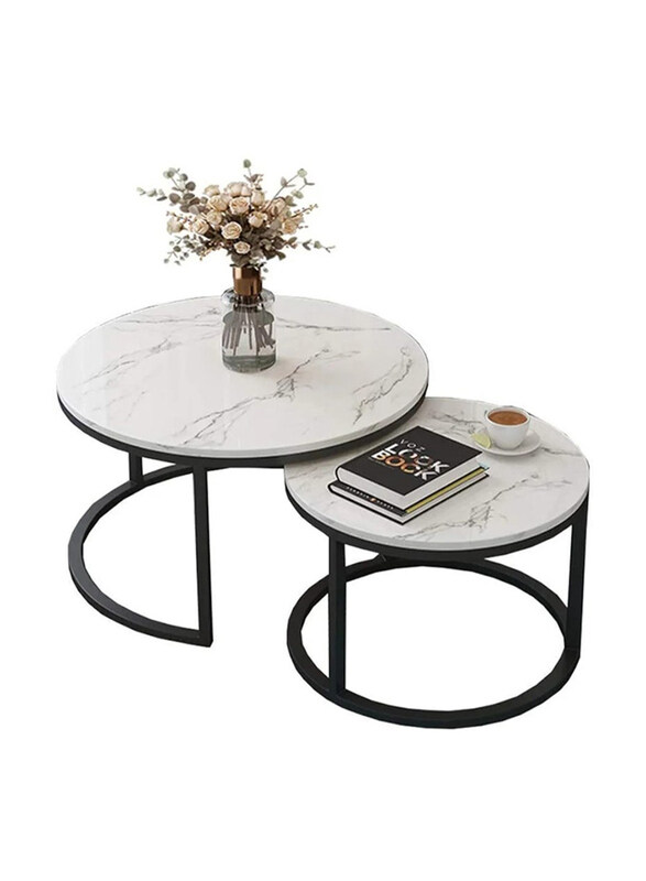 

DubaiGallery Stackable MDF Top Side Combination Round Coffee Table, Black/White