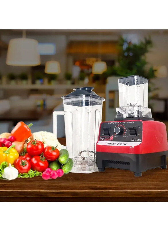 

Generic Silver Crest 2.5L Double Cup Electric Silver Crest Commercial Blender, 15-Speeds, 4500W, SC-1589, Black/Red