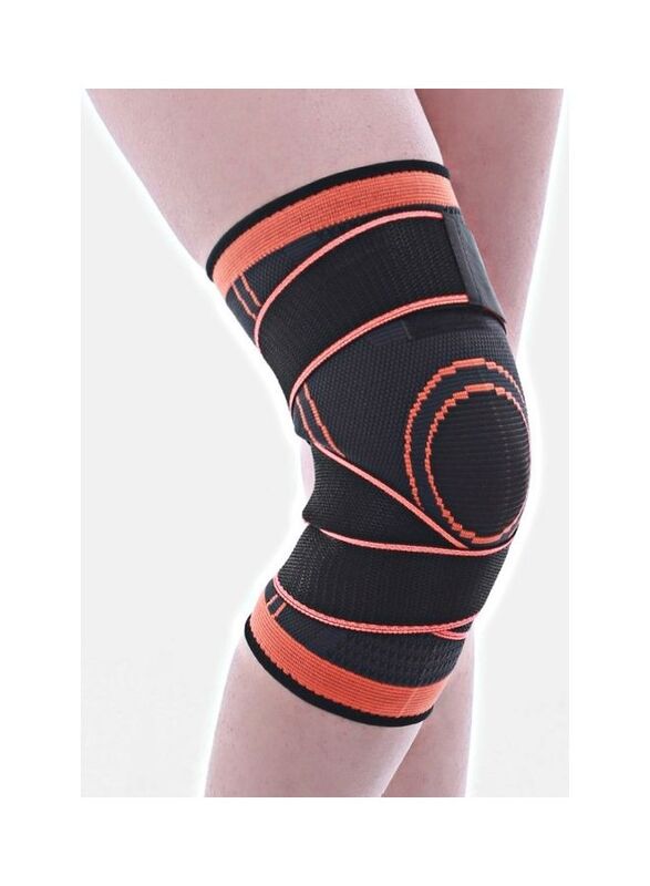 

Generic Knee Braces Knitted Adjustable Straps Support Compression Sleeve Non-Slip Breathable Basketball Running Fitness, 2-Piece, Medium, Black/Orange