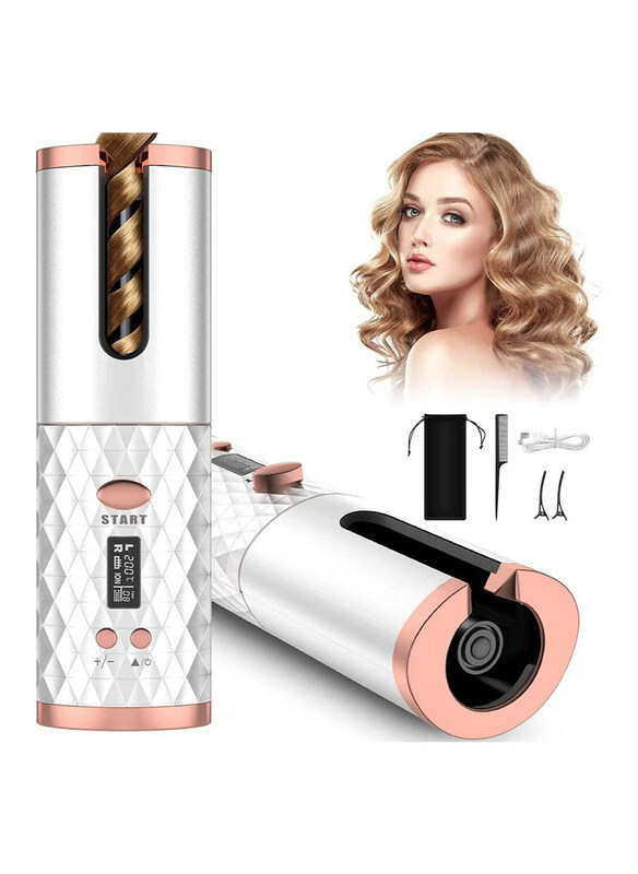 

Generic Cordless Portable Rechargeable Ceramic Rotating Auto Hair Curler with 6 Temps & 11 Timers & LCD Display, Multicolour