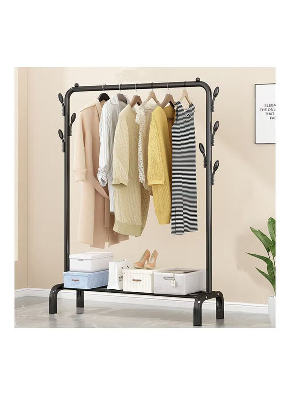 

Fashion Home Standing Clothes & Shoe Rack with Tree Shaped Holding Hooks, Black