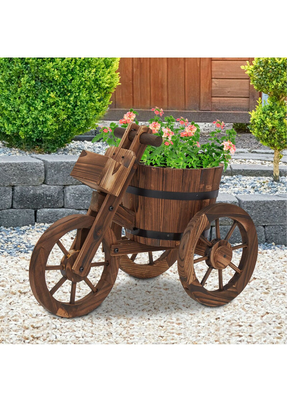 

DubaiGallery Tricycle Flower Wooden Stand Flower Bucket Float Car Carbonized Antiseptic Succulent Pot Container Wooden Bucket, Brown