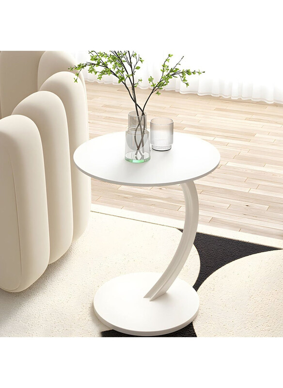 

DubaiGallery Light Luxury C Shaped Side Table for Living Room, Bedroom, White