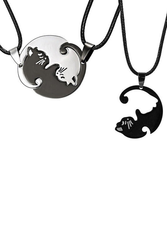 

Generic 2-Piece Embrace Cats Pendant Couple Necklaces, Black