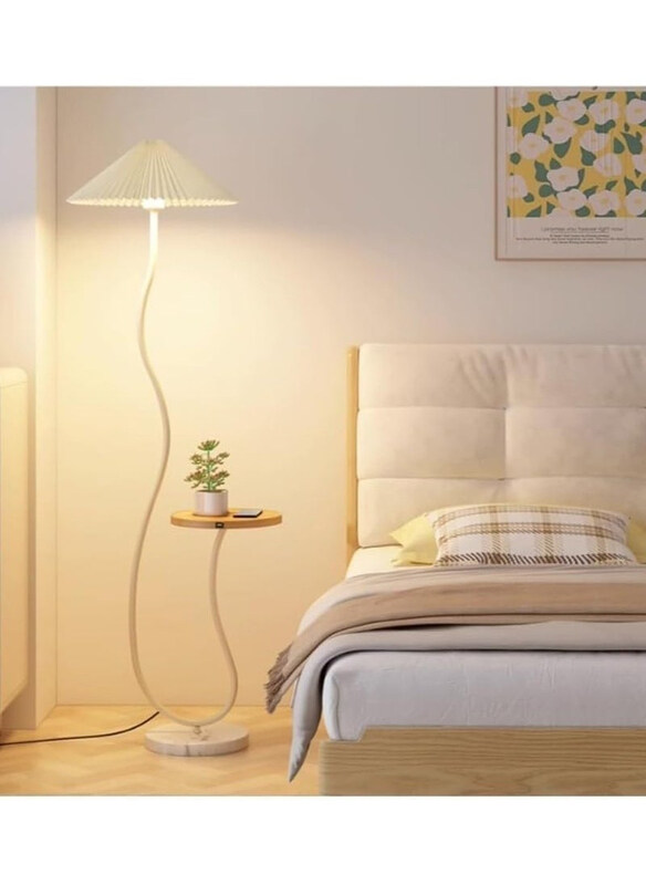 

DubaiGallery Nordic Atmosphere Standing Floor Lamp with Wood Table, White/Beige