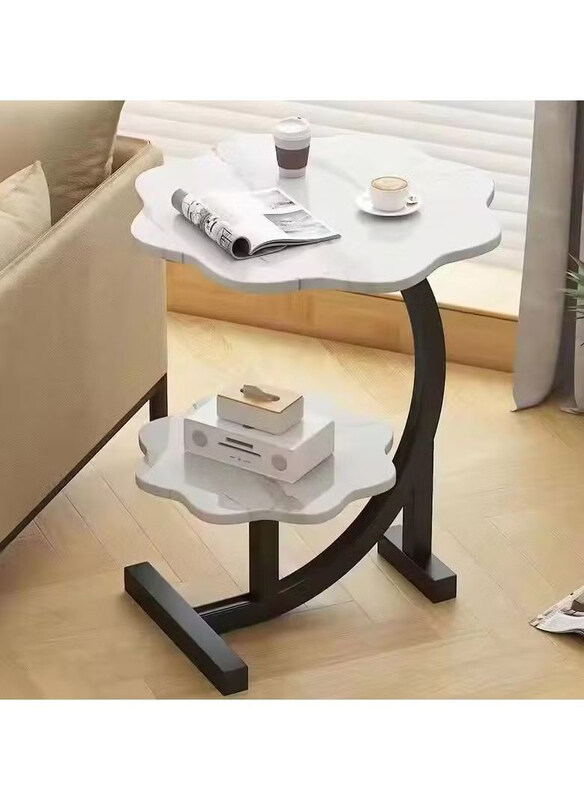 

DubaiGallery Small Modern Two-Tier Nordic Oval Bed Side Corner Table with Storage Shelves & Coffee Cabinet, Black/White