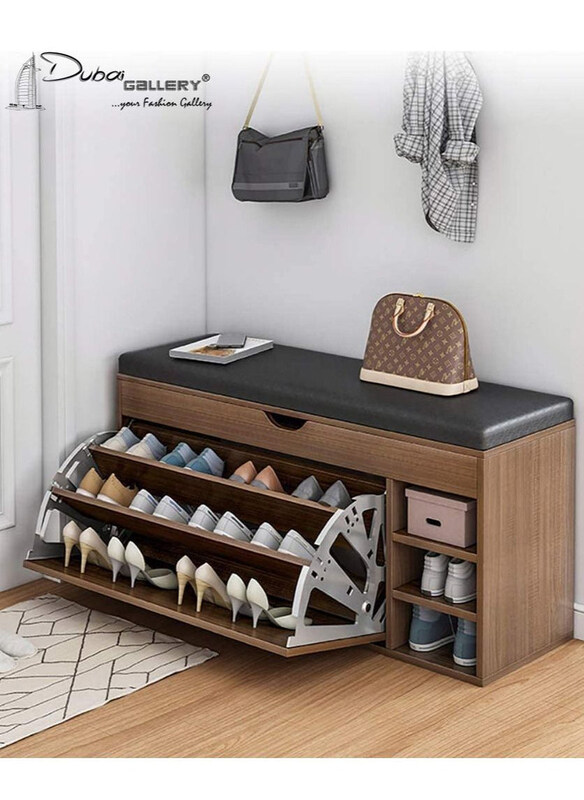 

DubaiGallery Shoes Storage Bench with Hidden Shoes Rack, Brown