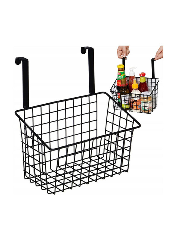 

DubaiGallery Basket Metal Door-Hung Organiser Kitchen Hanging Shelf, Black