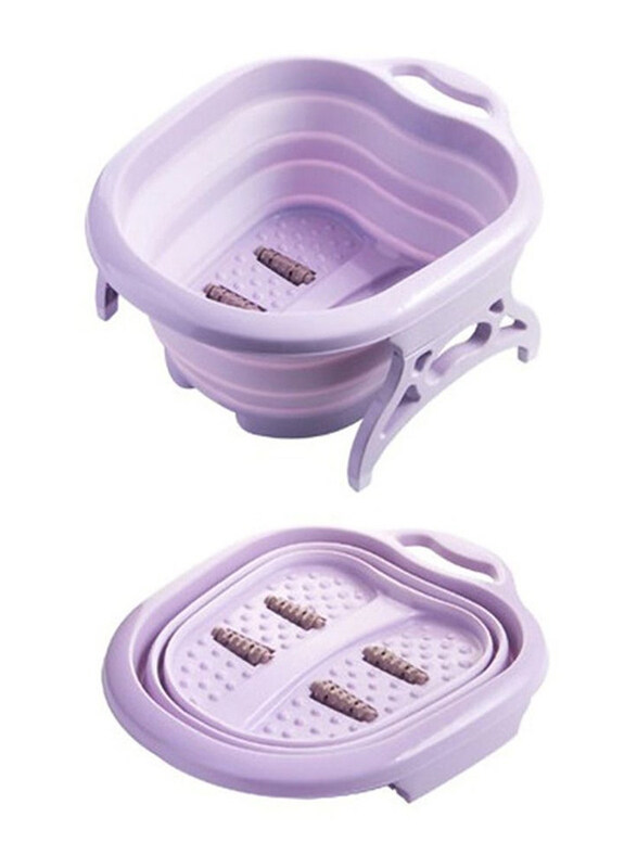 

DubaiGallery Folding Foot Care Tub Portable Foot Wash Massage Bucket with 4 Massage Balls, Purple