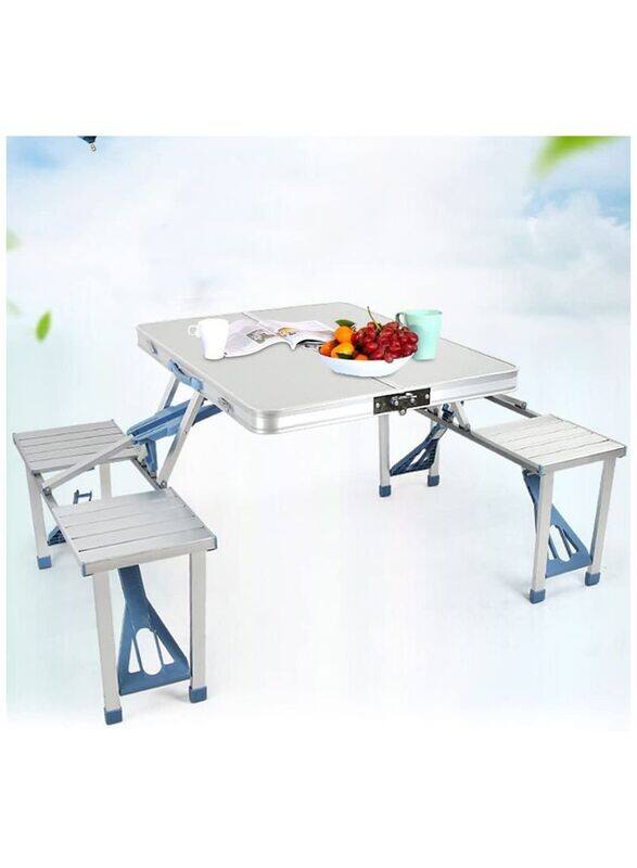 

Generic Lightweight Folding Table with 4 Seats Chairs, Silver