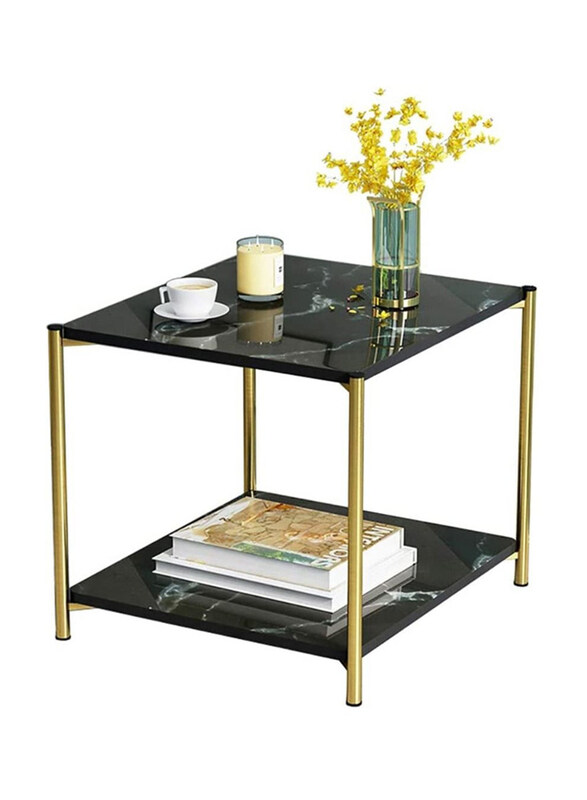 

Generic Sofa Side Square Coffee Table with Open Front Storage Compartment, Black/Gold