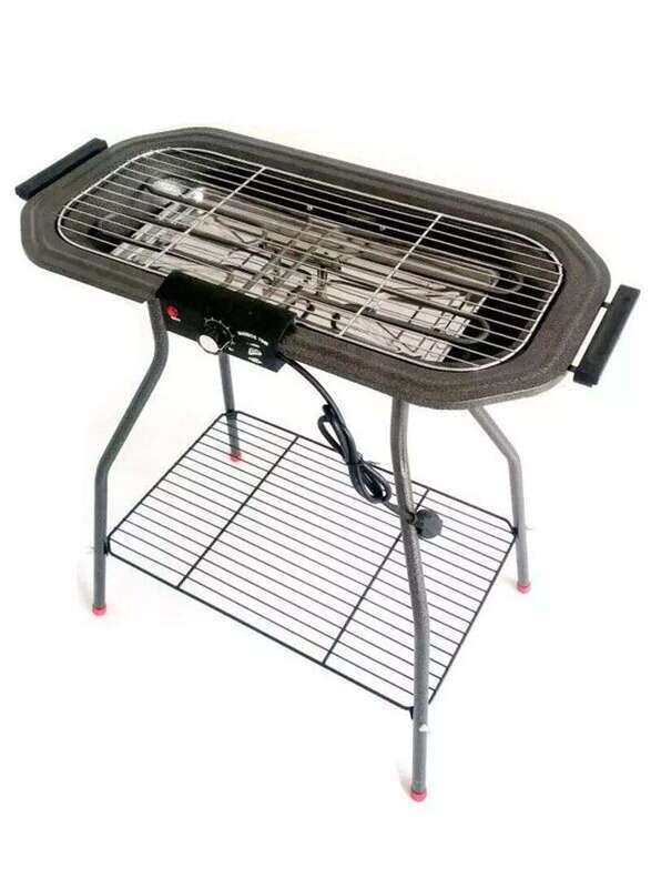 

Generic Electric Barbecue 2 in 1 Electric Charcoal BBQ Grill Stand, 2200W, Silver