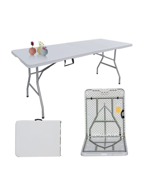 

DubaiGallery Portable Folding Plastic Table with Handle, 6 Foot, White