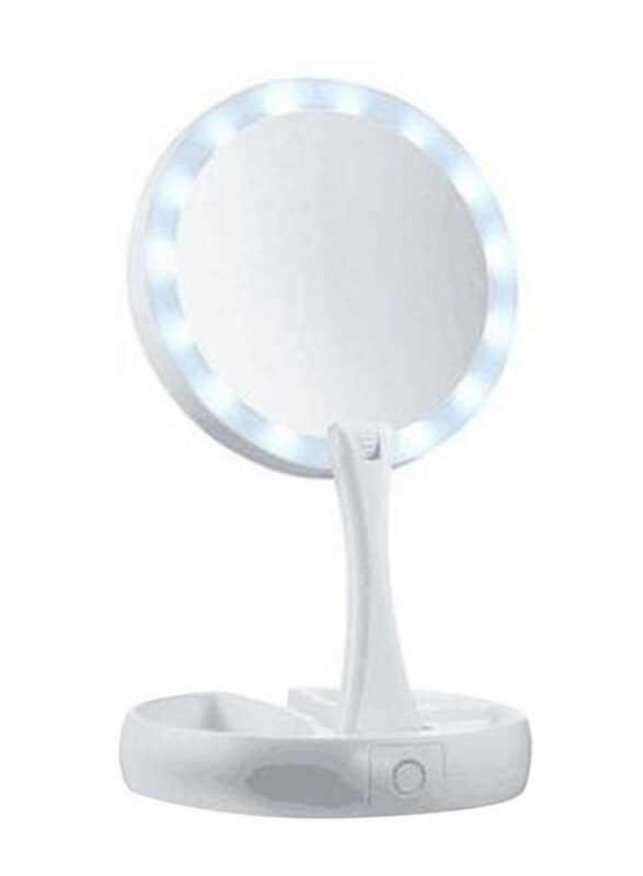 

Generic Foldable Magnification Makeup Mirror with LED Light, White