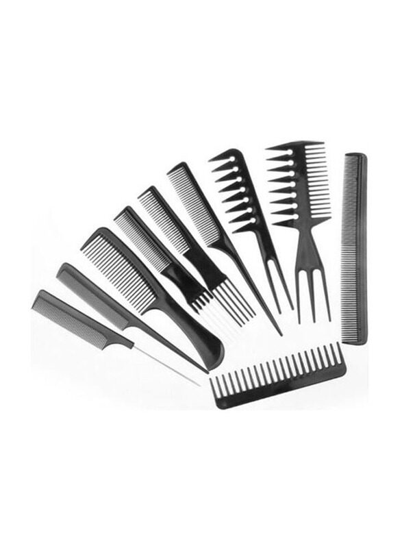 

Generic Pro Salon Hair Cut Styling Hair Dressing Barbers Combs Brush Set for All Hair Types, Black, 10 Piece
