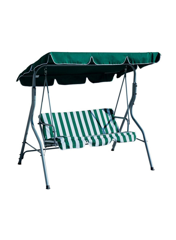 

DubaiGallery Adjustable Canopy Weather Resistant Powder Coated Steel Frame Outdoor Patio Swing Chair with Removable Cushion, Green/White