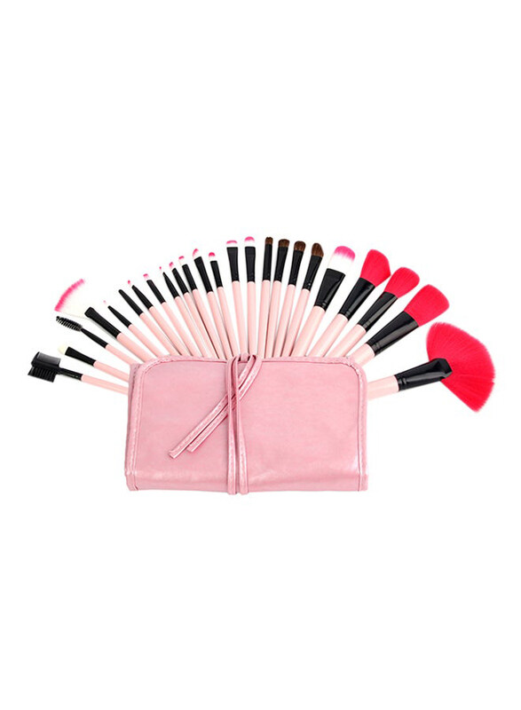 

Generic 24-Piece Makeup Brush Set With Case, Pink/Black