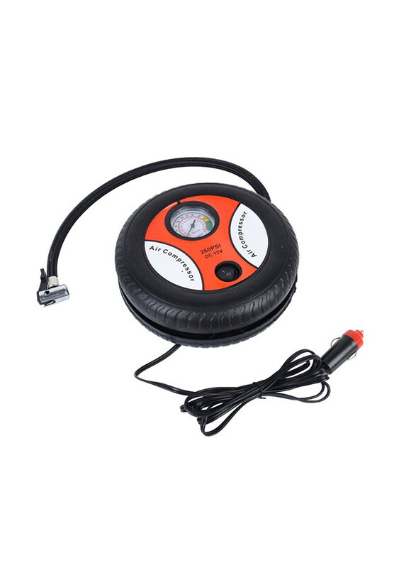 

Generic 12V Tire Shape Air Pump with Gauge & Three Nozzle Adapters, Black