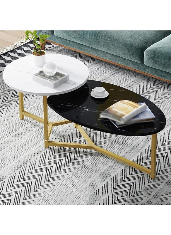 

DubaiGallery Sofa Console Cocktail Round Coffee Tables, Black/White