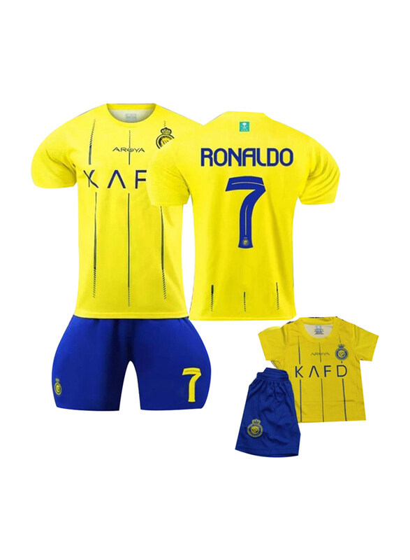 

Cr7 T-Shirt Shorts 22/23 Home Children No.7 Football Jersey, Yellow/Blue