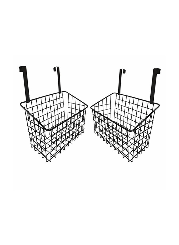 

DubaiGallery Styleys Iron Multifunctional Kitchen Rack Over The Cabinet Door Wire Storage Basket, 2 Pieces, Black