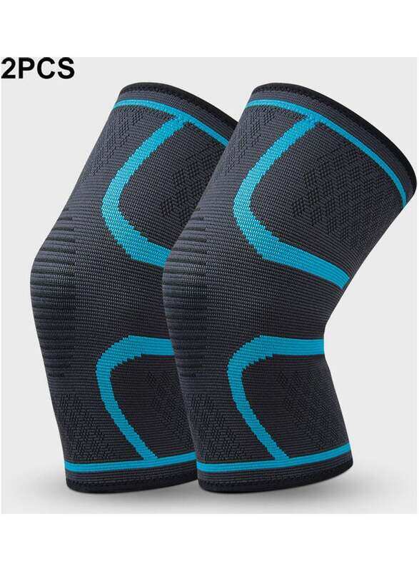 

Generic 2 Pieces Knee Compression Sleeve Knitted Fabric Joint Pain-Relief Football Knee Brace for Unisex, Large, Lake Blue