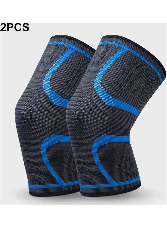 

Generic Knee Compression Sleeve Knitted Fabric Joint Pain-Relief Knee Brace for Football, 2 Piece, XL, Grey/Blue