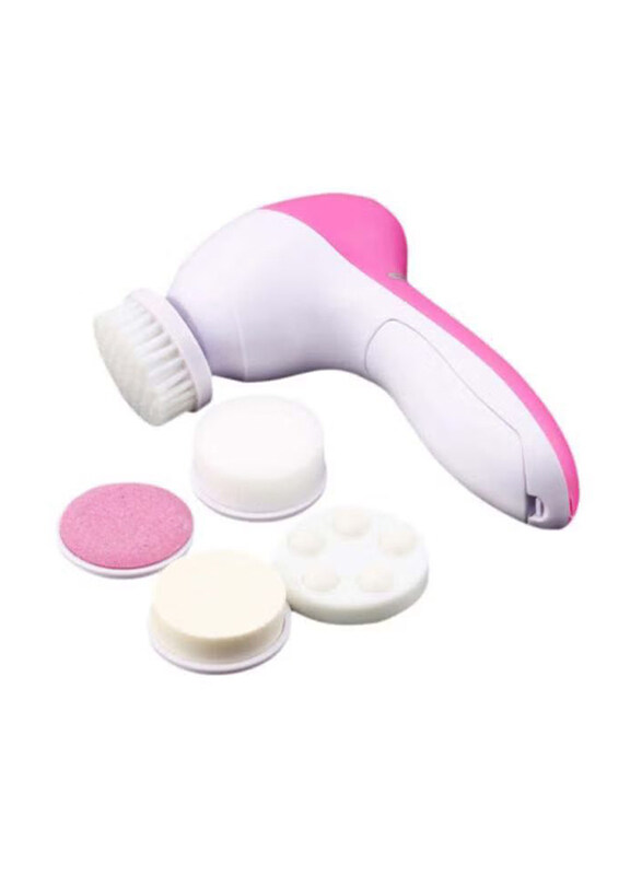 

Generic 5-In-1 Facial Cleansing Massager Brush, Pink/White