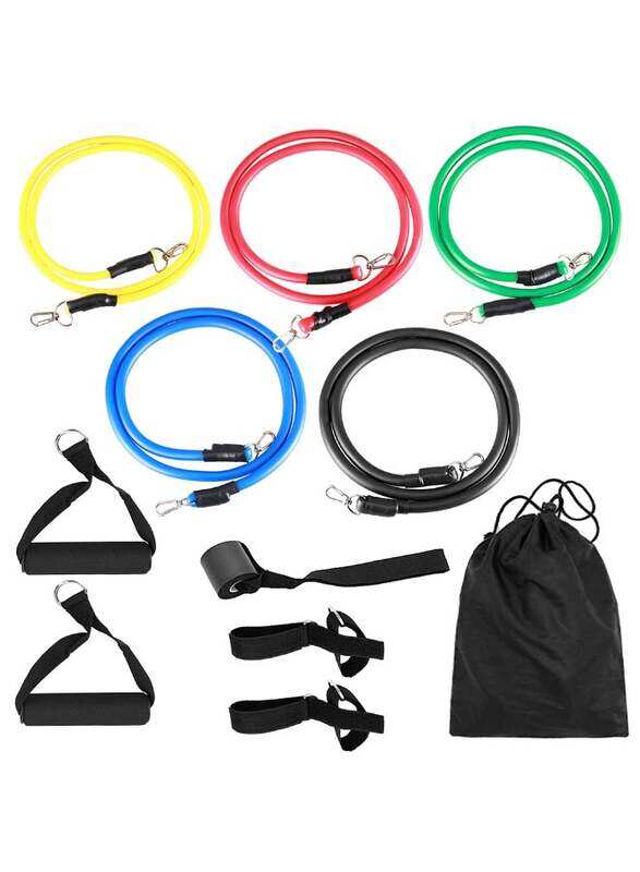 

Generic 11-Piece Resistance Exercise Band Set with Bag, 25 x 6cm, Multicolour