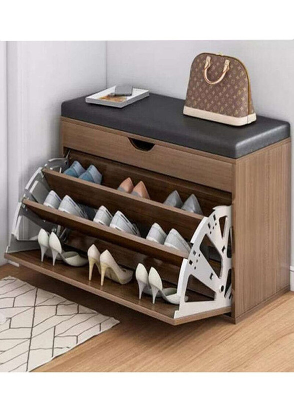 

Fashion Home Wooden Shoe Cabinet With Seats Changing Stool, Black