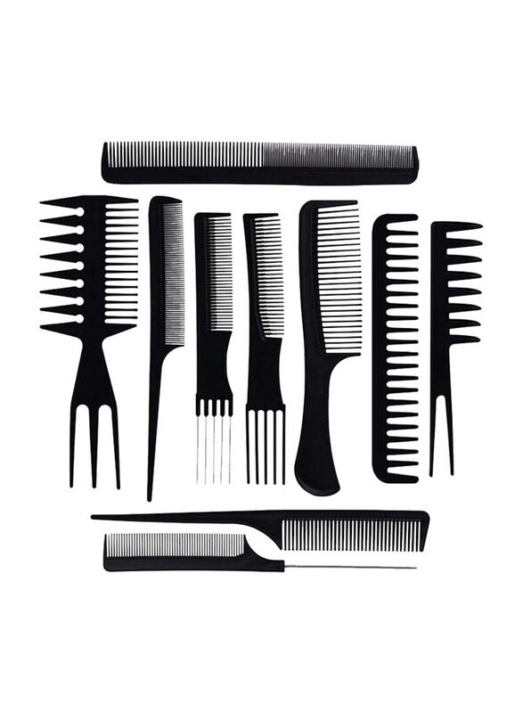 

Generic Pro Salon Hair Cut Styling Hair Dressing Barbers Combs Brush Set for All Hair Types, Black, 10 Piece