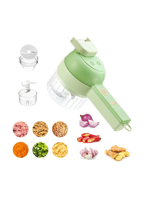 

Dubaigallery 4-in-1 Handheld Electric Vegetable Cutter Set with Brush, Green