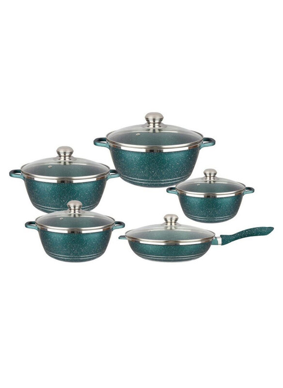 

Mbh 12-Piece Durable Non-Stick Granite Coating Cookware Set, Green/Clear