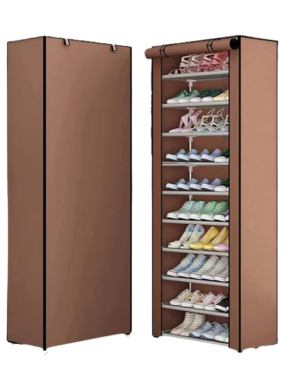 

DubaiGallery 9-Tier Narrow Shoe Rack Organizer Tall Shoe Rack, Brown