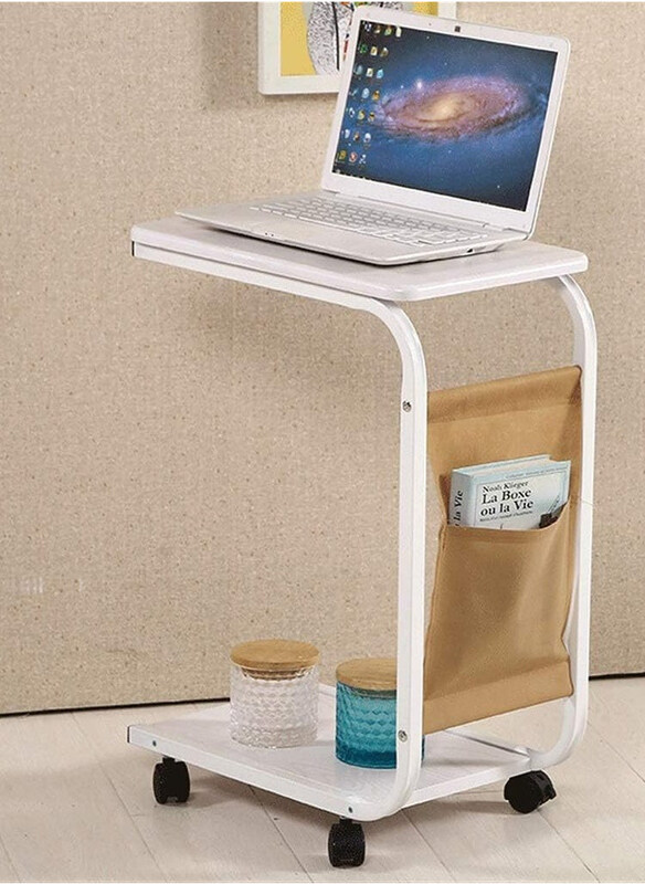 

DubaiGallery Metal Bracket Laptop Cart & Stand with Casters and Storage Space, White