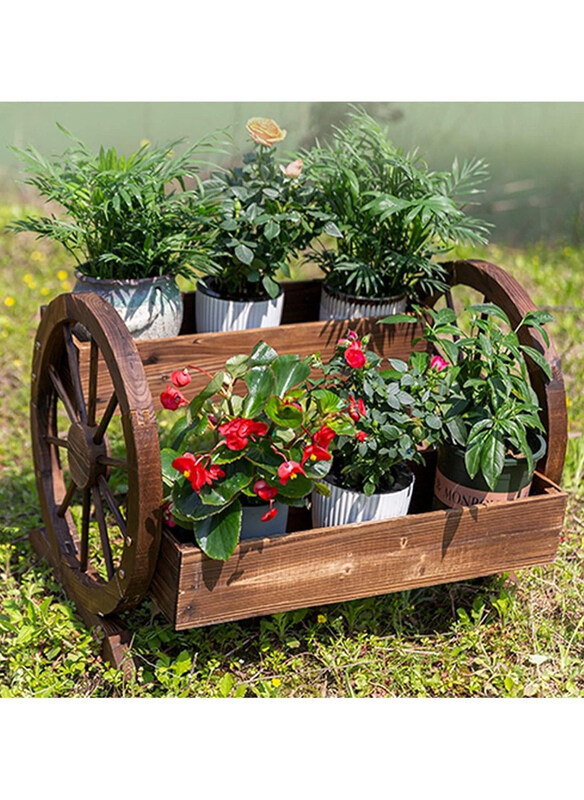 

DubaiGallery Carbonised Anti-Corrosion Wood Double Layer Flower Standing Flower Pot, Brown